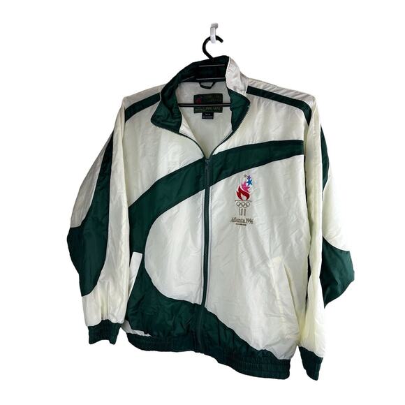 Vintage 1996 Atlanta Olympics Full Zip Windbreaker Jacket White Green Sz Medium - Picture 3 of 10